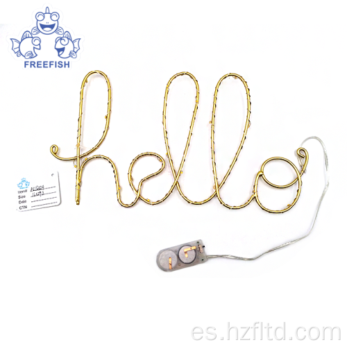 Letrero de alambre LED HELLO dorado